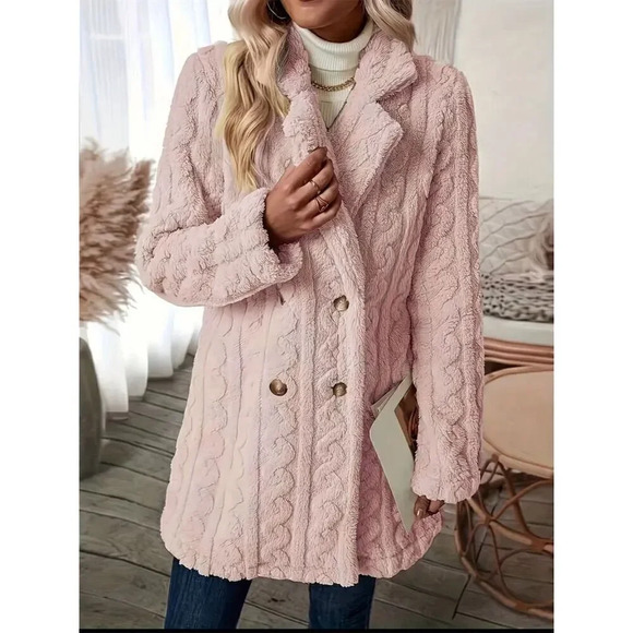 No Brand Jackets & Blazers - Pink Double Breasted Teddy Thermal Overcoat Size M